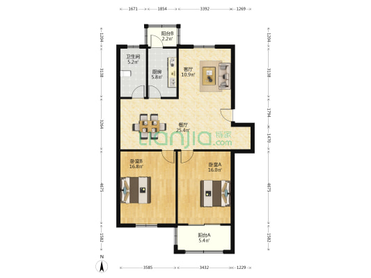 星港湾花园 2室2厅1卫 101平方