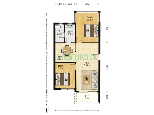 国美电器楼上 2室2厅1卫 74平方