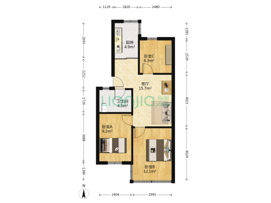 翠苑东四区 3室1厅1卫 69平方