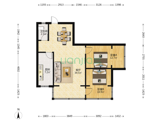 玉田小区大院 2室1厅1卫 75平方