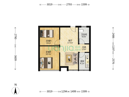 海安建材大市场 2室1厅1卫 67平方