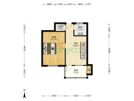 五院单位宿舍 1室1厅1卫 40平方