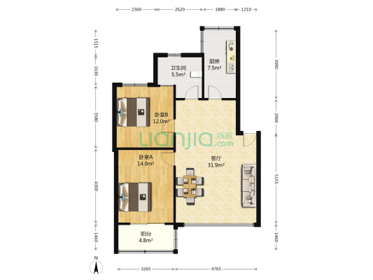 安元佳苑二区 2室1厅1卫 93平方