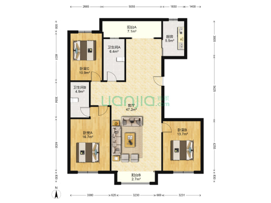 香巴拉家园 3室1厅2卫 157平方