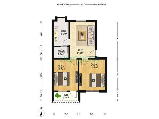 江西袜厂住宅小区 2室1厅1卫 67平方