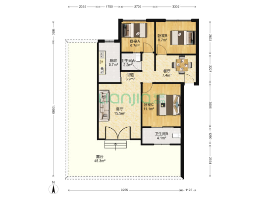 钱景路47号 3室2厅2卫 80平方