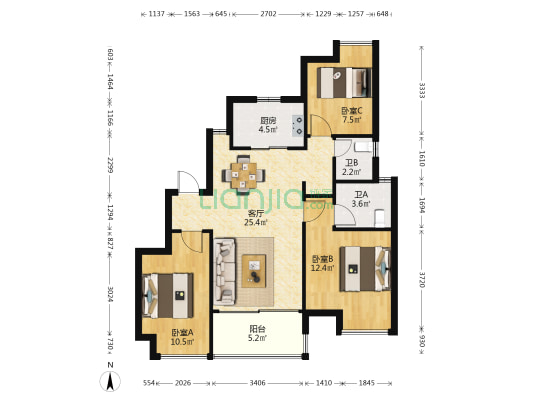 佳兆业君汇上品 3室1厅2卫 96平方