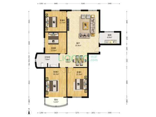 海高一村 4室2厅1卫 156平方