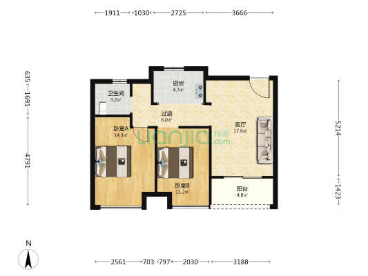 荣宁嘉园一组团 2室1厅1卫 80平方