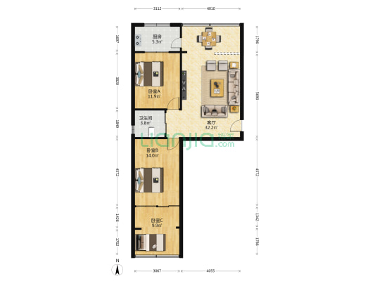 三易小区南楼 3室1厅1卫 97平方