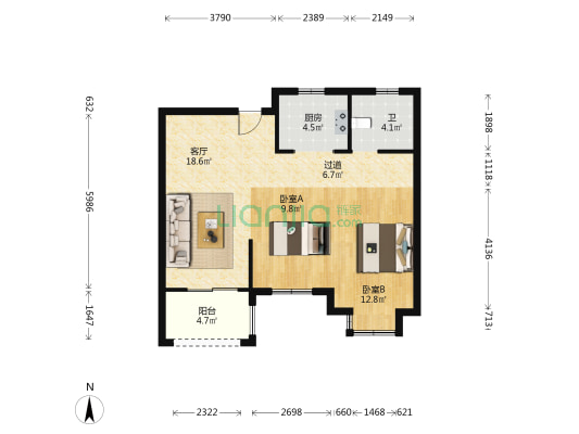 新兴岚湾一期西区 2室1厅1卫 80平方