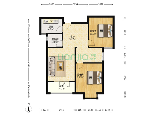 安百苑D区 2室1厅1卫 95平方