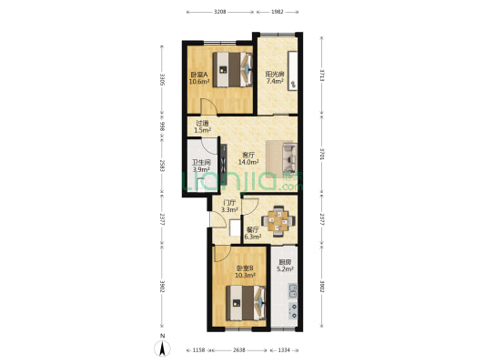 朝阳门北小街 2室2厅1卫 68平方