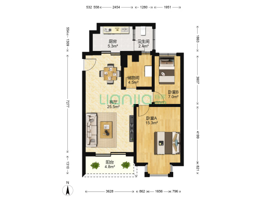 佳信大厦 2室1厅1卫 80平方