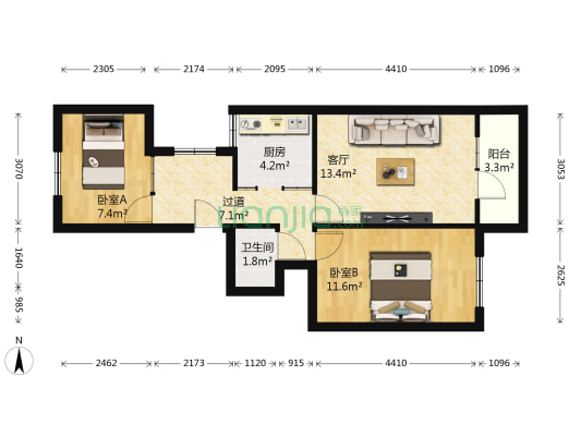金塔巷小区 2室1厅1卫 75平方