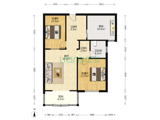 景观花苑一期 2室1厅1卫 104平方