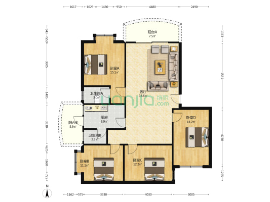 建设路南16号 4室1厅2卫 119平方
