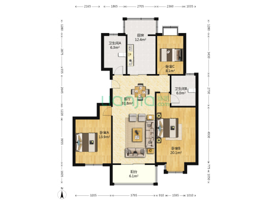 水木城 3室1厅2卫 131平方