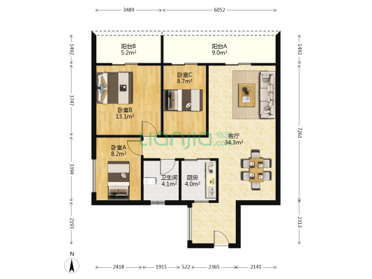 阳光新苑 3室1厅1卫 93平方