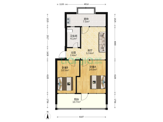 悦望小区 2室1厅1卫 74平方