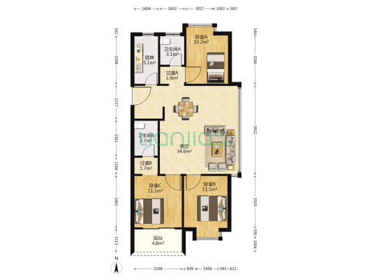 金辉城清江府 3室1厅2卫 113平方