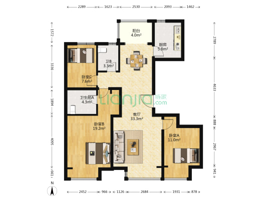 北京城建·龙樾西山 3室1厅2卫 118平方