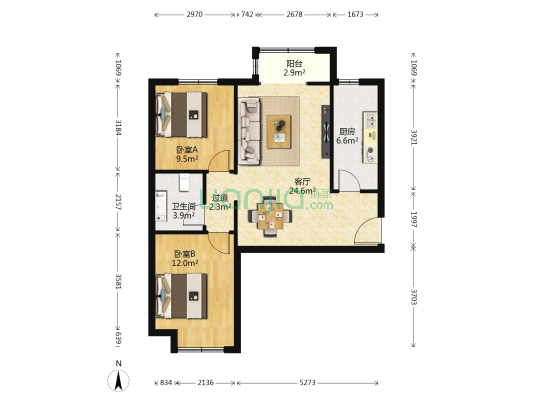 东亚逸品阁 2室1厅1卫 89平方