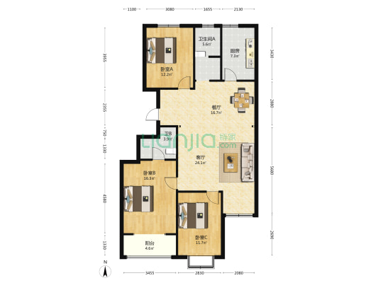 翡翠园(寒亭区) 3室2厅2卫 135平方