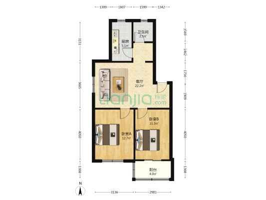 紫云花园 2室1厅1卫 71平方