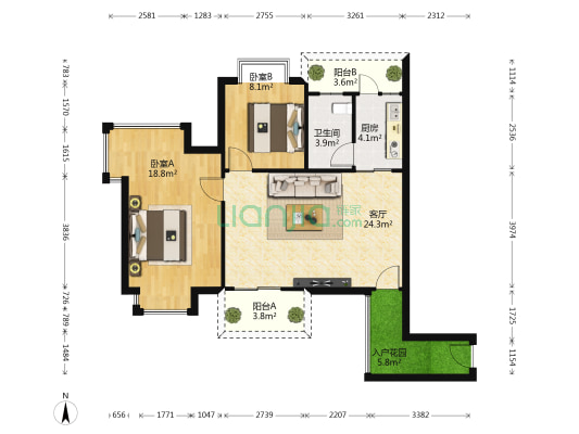 海湾茗园 2室1厅1卫 88平方