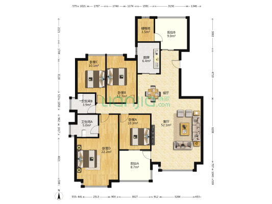 三好名苑 4室1厅2卫 169平方