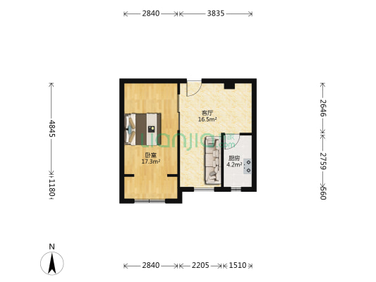 龙泉·揽山园 1室1厅0卫 54平方