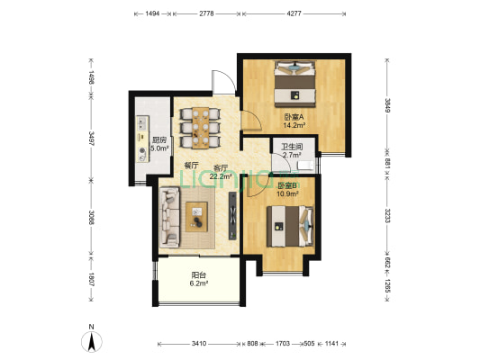 美和天著 2室1厅1卫 76平方
