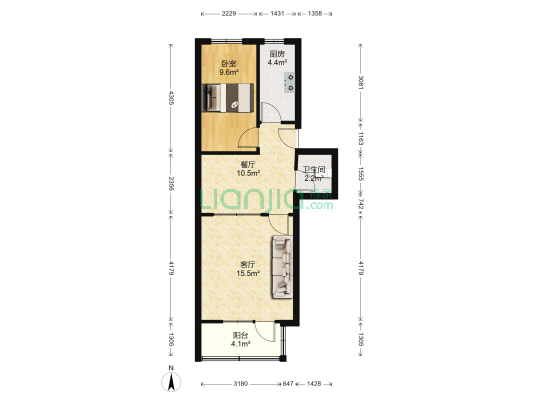 建厂局设计院家属楼 2室1厅 南 北-户型图