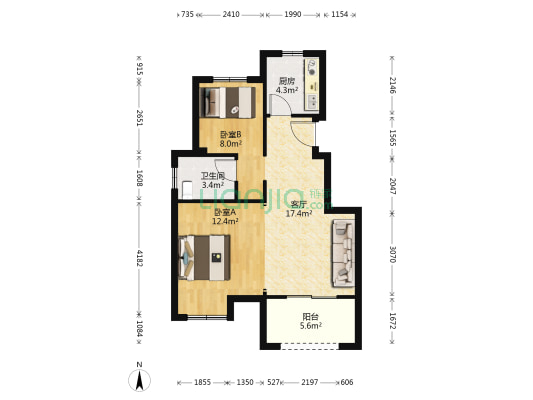 科大春风十里 2室1厅1卫 65平方