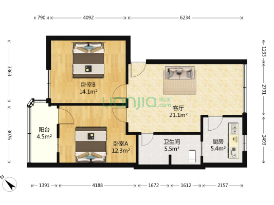 六化建育才小区 2室1厅1卫 79平方