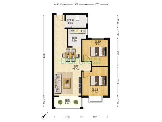 京江欣翠 2室1厅1卫 82平方