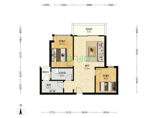 德森广场二期 2室1厅1卫 73平方