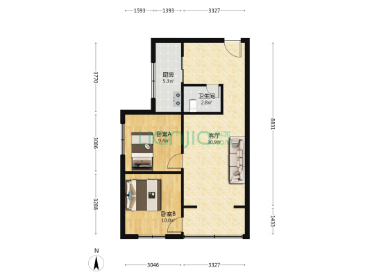 外化成五里墩支路142号 2室1厅1卫 69平方