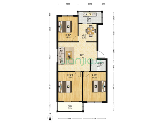 朝阳路15号院 3室2厅1卫 85平方
