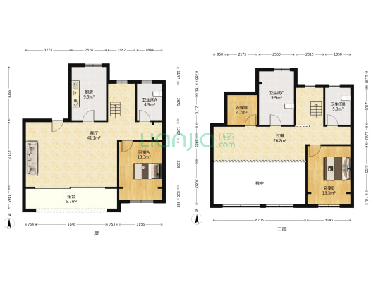 合著花园二区 2室1厅3卫 162平方