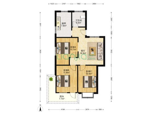 文屏巷 3室1厅1卫 88平方