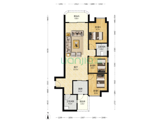 致景轩 3室1厅2卫 101平方
