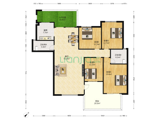 西财学府尚郡 4室1厅2卫 158平方