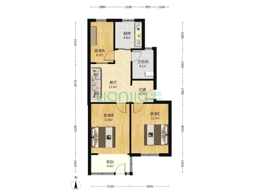 园林局宿舍 3室1厅1卫 69平方