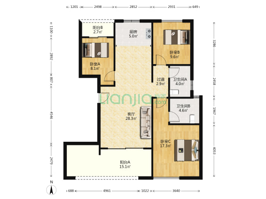 瀚城悦府 3室1厅2卫 109平方