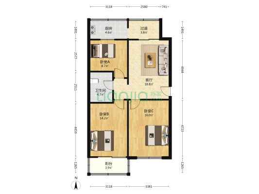 联运小院 3室1厅1卫 82平方