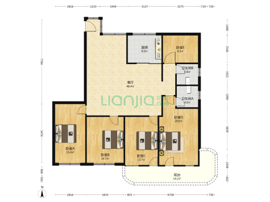 计划委员宿舍 5室1厅2卫 153平方