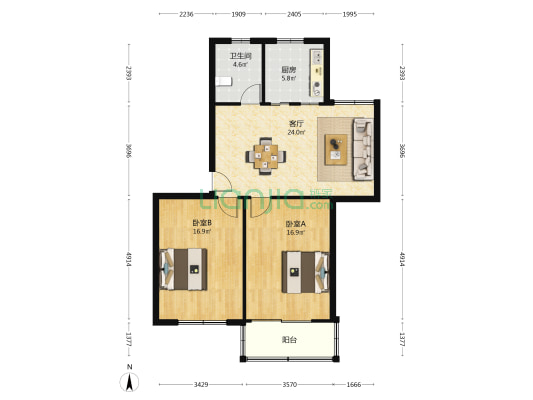 江海新村 2室1厅1卫 85平方