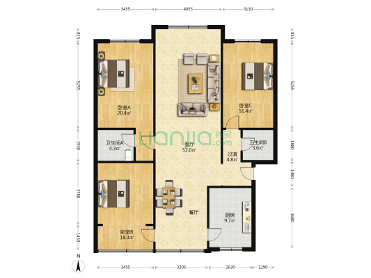 三倒拐76号 3室1厅2卫 147平方